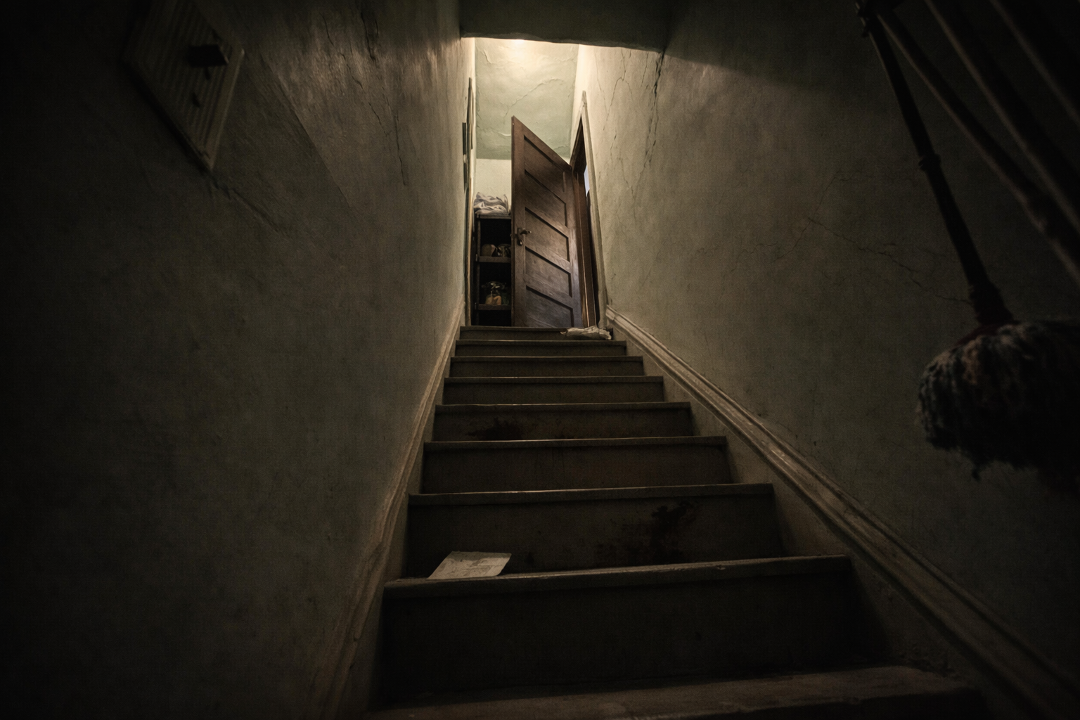 Narrow servant staircase inside the Fears House.